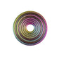 Rainbow iridescent gyro ring fidget collapsed flat, concentric printed rings seen from above