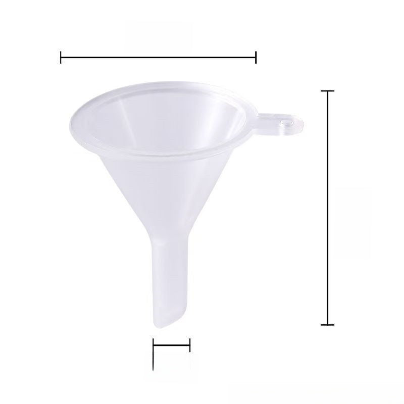 Mini funnel photographed with height and width arrows drawn beside it but no figures