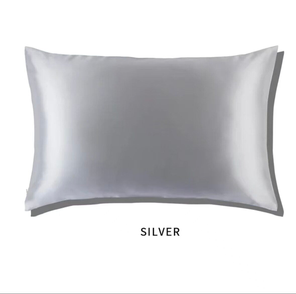 Glacier silver slip glossy silk pillowcase on a white background
