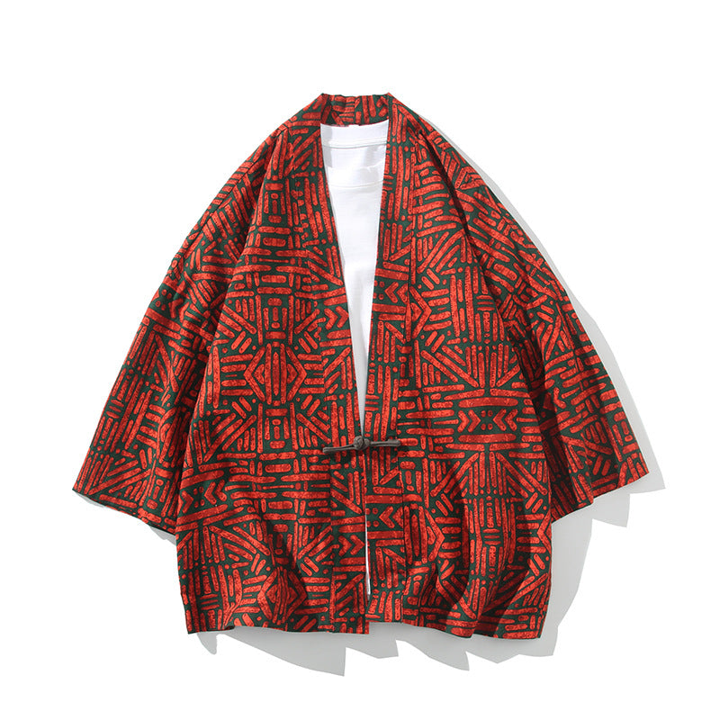 Chinese style printed cotton shirt front view