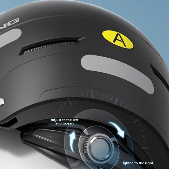 Front view of the open face half helmet with the tinted visor down over the face