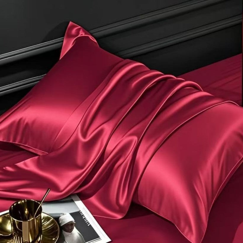 Burgundy satin finish polyester pillowcase, single case, 48 by 74 cm