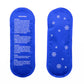 Royal blue gel ice pack seen from both sides, with printed instructions and a snowflake pattern