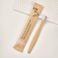Twelve bamboo toothbrushes lined up with bristles in different colors