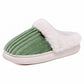 Top view of ribbed plush indoor slipper with faux fur collar and round toe