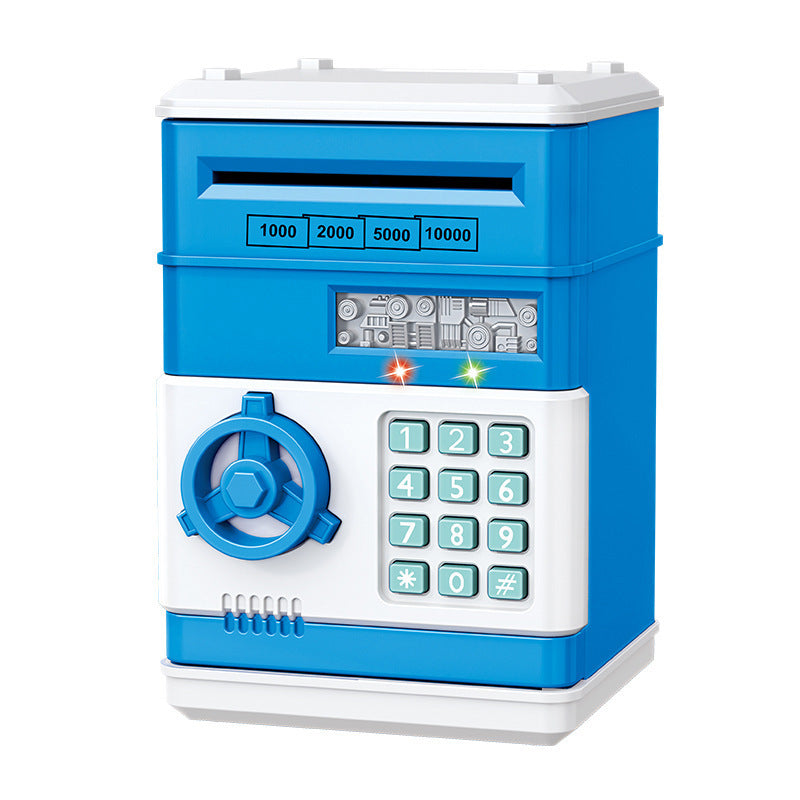 ATM style money box piggy bank with an electronic keypad and a spinning vault handle