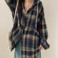 Loose Fit Hooded Plaid Shirt