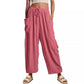 Elastic Waist Pleated Straight Leg Pants