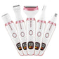 White grooming kit tools in a row, each showing a digital battery display
