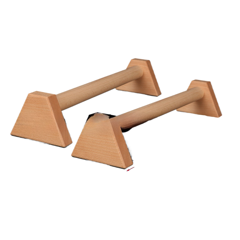 Four sided beech push up bars seen side on, dowel grip level between two blocks
