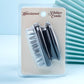 Black and gray elliptical silicone scalp shampoo brush on a blister card