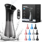 Black funnel ear wash cleaner with pink blue and grey soft nozzle tips beside its retail box