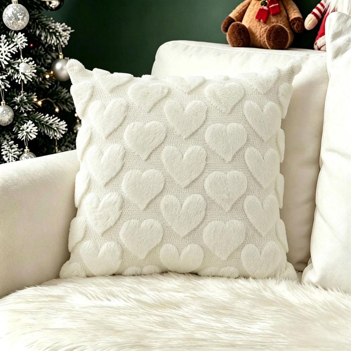 Plush carved cushion cover with gold flecked clovers on a deep green plush ground, view 13