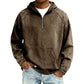 Brown variant, size L: brown washed half zip hoodie on a male model with light jeans