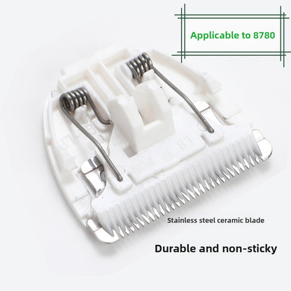 White 30-tooth pet clipper replacement blade head with two spring clips, labeled applicable to 8780