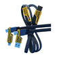 Braided 4 in 1 cable in a loose coil on a dark background