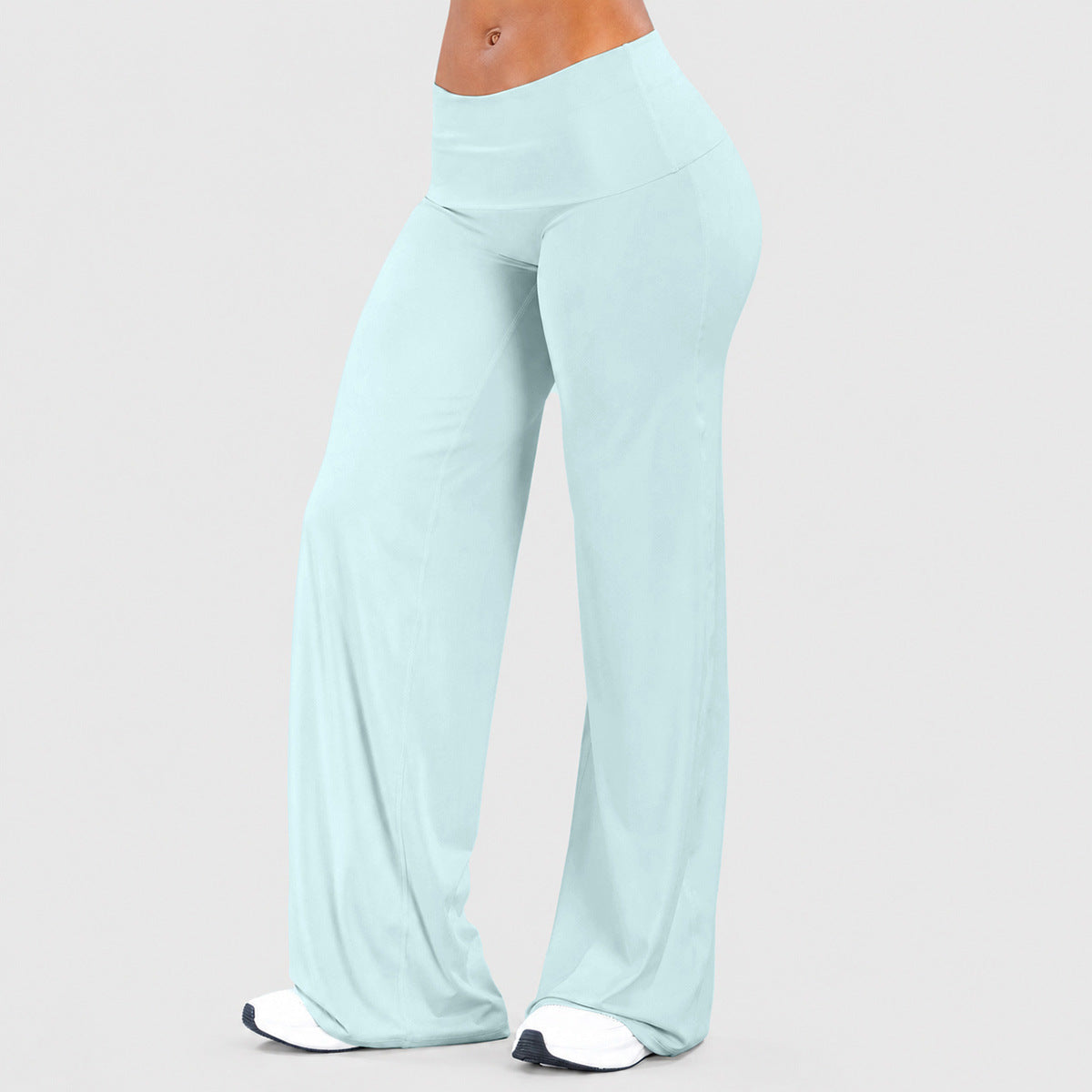 Women's fold over waist wide leg yoga pants in pale aqua
