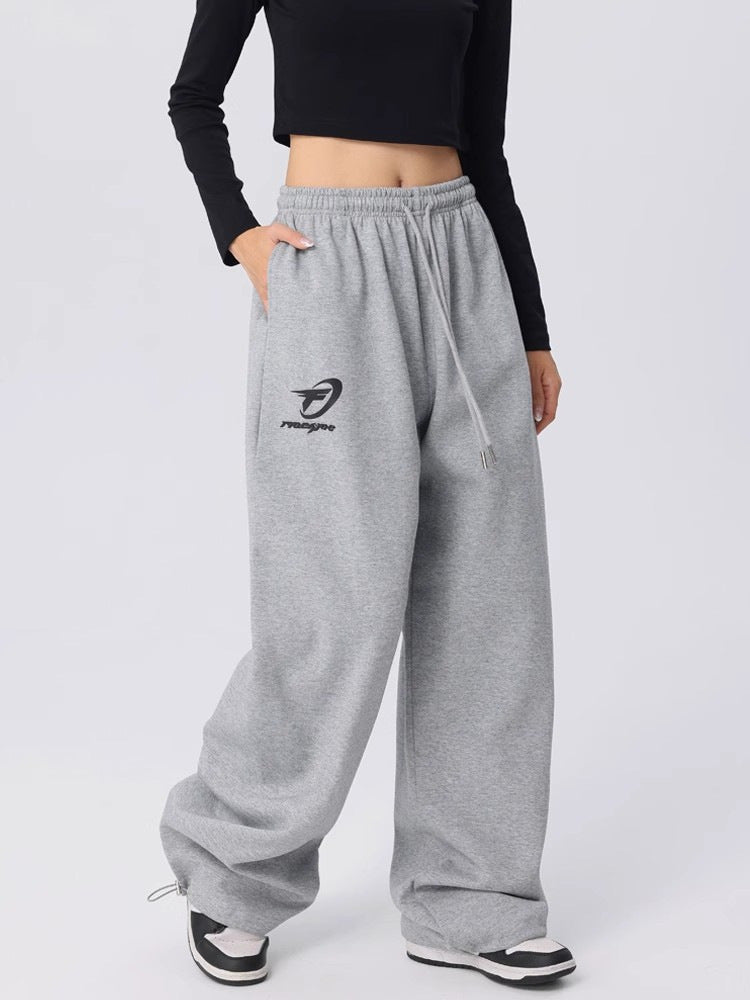 Close view of the soft cotton blend and drawstring elastic waist on wide leg pants