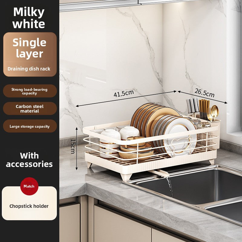 Ivory single layer dish rack, 41.5 by 26.5 by 15 cm, with plates and a chopstick holder, option Single Layer Ivory
