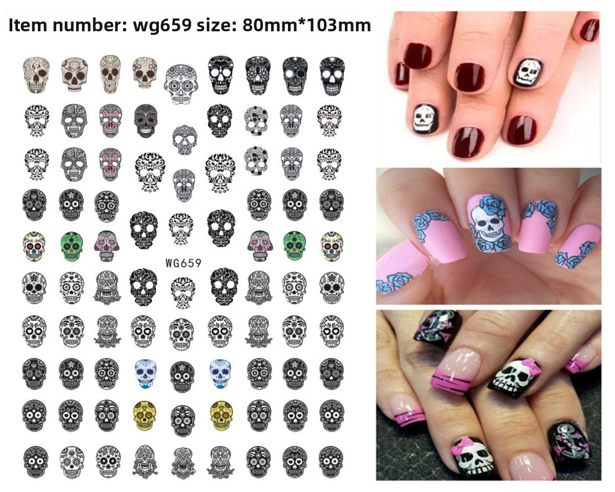 Halloween nail art stickers with witches, cats and crescent moon designs