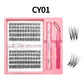 Lash cluster style CY01 in a 10 row tray with dual-ended glue pen, tweezers and a close-up of the cluster shape