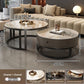 Option 60x80cm photo: round nesting tables, black frame, gray cabinet, veined white stone tops, labeled 70 CM and 50 CM