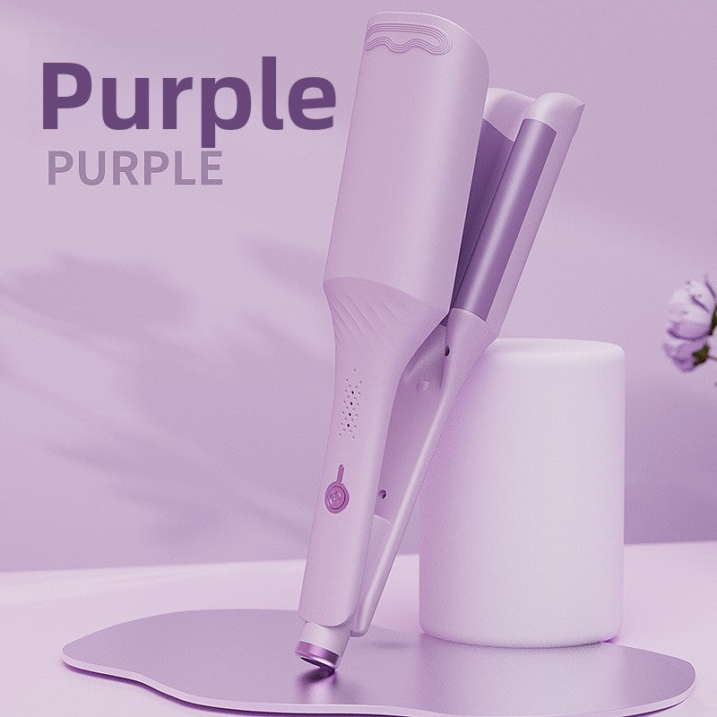 Purple deep wave hair iron in a lilac scene showing the wavy top edge of the lower arm