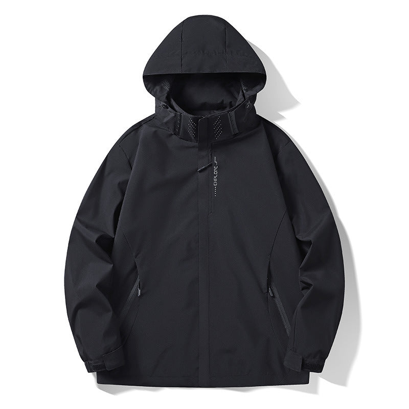 Zip hand pocket detail on the mens hooded shell jacket
