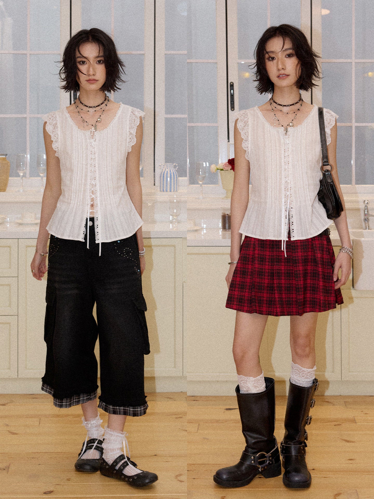 Romantic Lace Trim Flutter Sleeve Blouse | in use scenario daily moment