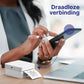 White portable thermal printer printing a photo from a smartphone app