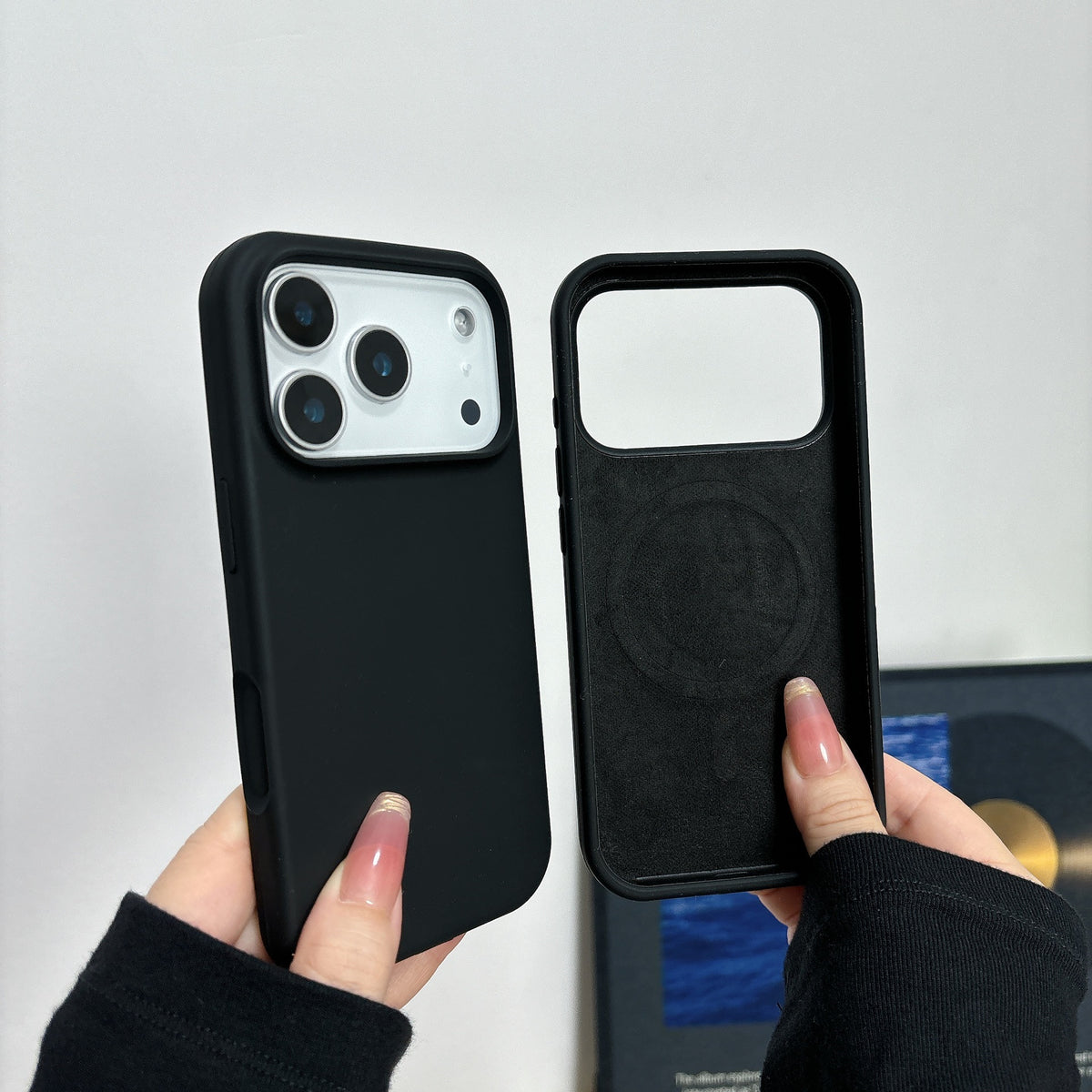 Liquid silicone magnetic iPhone case with a built in magnetic ring and matte anti fingerprint finish