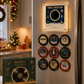 Light up music player and nine song discs arranged on a fridge door