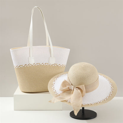 Top down view of the bow sun hat showing the wide round brim
