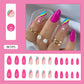 Full cover press-on almond nails in a playful snack print, glossy finish shown on a hand