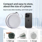 Round gray EVA storage box next to a phone with three steps to roll up and store the neck pillow