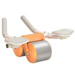 Orange and white elbow support ab roller with twin wheels and two elbow pads