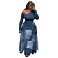 Long sleeve maxi dress with an asymmetric one-shoulder neckline and a full printed skirt