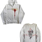 White zip-up hoodie with full-length front zipper and kangaroo pocket in brushed fleece