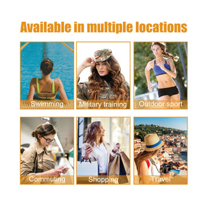 Six lifestyle scenes for daily wear including swimming, outdoor sport, commuting, shopping and travel