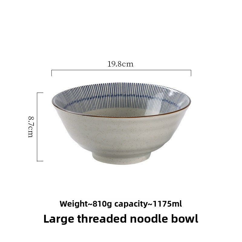 Detail of the cream speckled finish and footed base on the stoneware bowl
