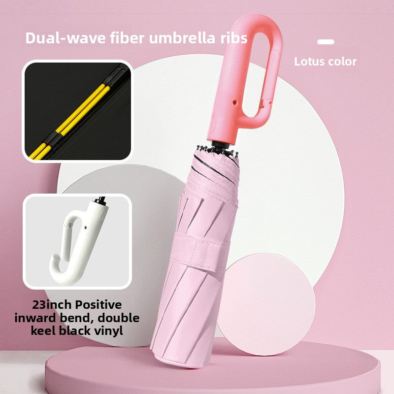 Mist gray folding umbrella with loop handle standing folded