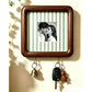 Option 15x15 Hook Style 11: dark wood wall photo frame with sage green and cream striped backing and two key hooks