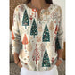 Christmas Tree Print Long Sleeve Henley Knit Top