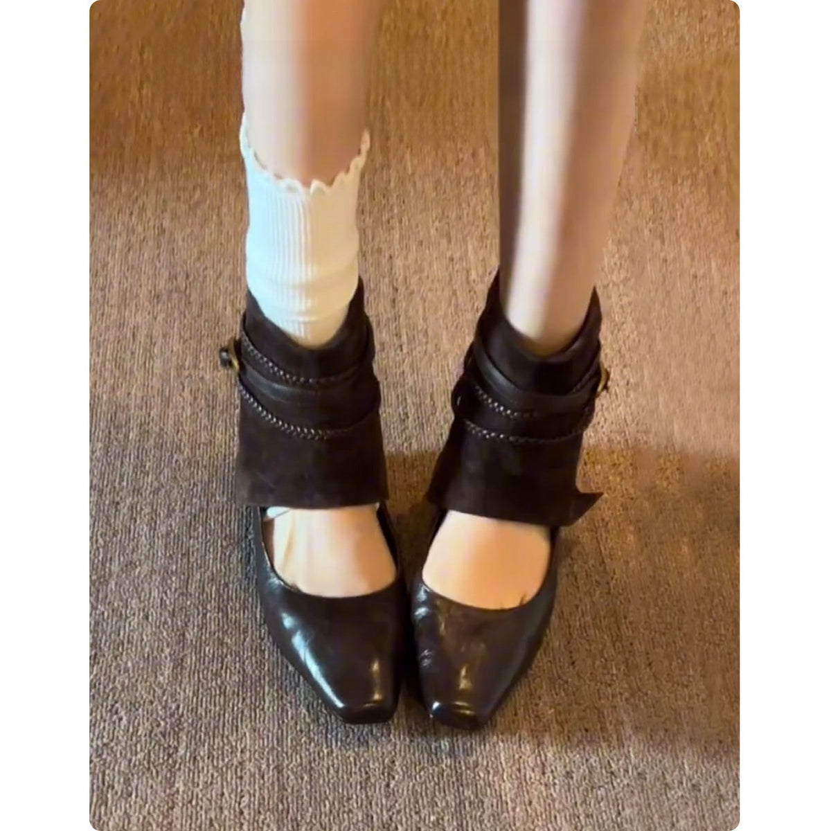Womens Retro Square Toe Ankle Boots