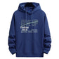 Navy blue fleece-lined hooded sweatshirt with a NEVER GIVE UP print and a front kangaroo pocket