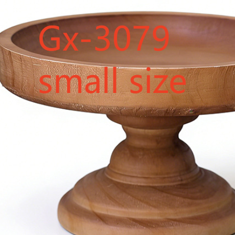 Gx-3079 small wooden cake stand with a raised dish lip and light natural wood grain