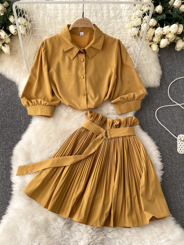 Spicy Girl short-sleeve shirt and skirt set shown together from the front