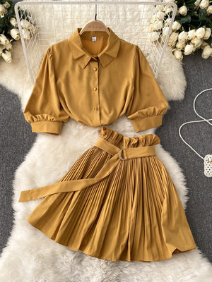 Spicy Girl short-sleeve shirt and skirt set shown together from the front