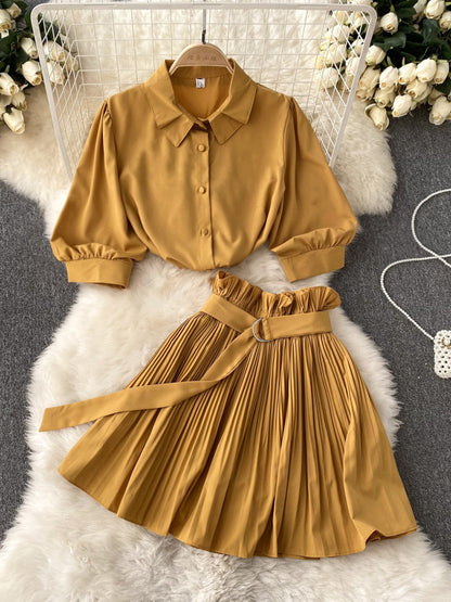 Spicy Girl short-sleeve shirt and skirt set shown together from the front