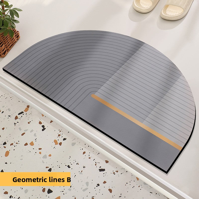 Gray Geometric Lines semi-circular diatomite bath mat, variant photo for 40x60 cm, 4 mm thick